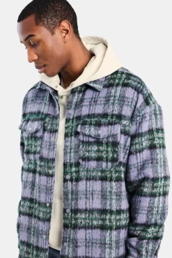 CLO-TOP-SHIR Oversized Brushed Check Overshirt - Purple
