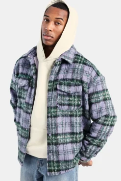 CLO-TOP-SHIR Oversized Brushed Check Overshirt - Purple
