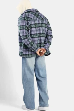 CLO-TOP-SHIR Oversized Brushed Check Overshirt - Purple
