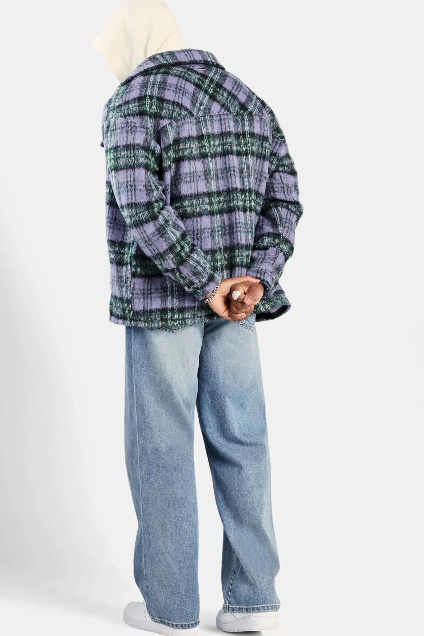 CLO-TOP-SHIR Oversized Brushed Check Overshirt - Purple