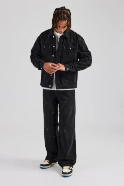 CLO-SET-DEN Oversized Carpenter Denim Jacket & Baggy Jean - Washed Black