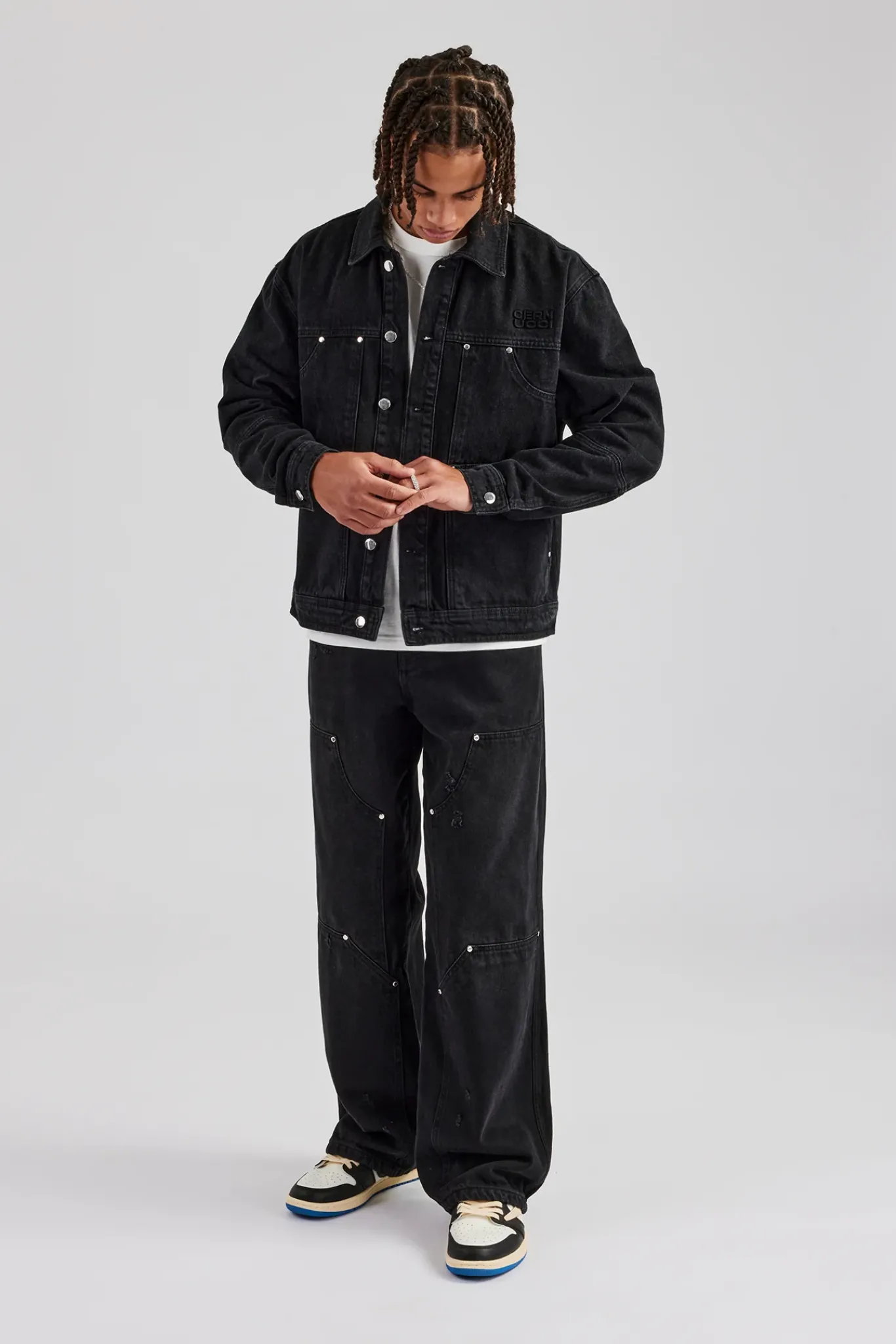 CLO-SET-DEN Oversized Carpenter Denim Jacket & Baggy Jean - Washed Black