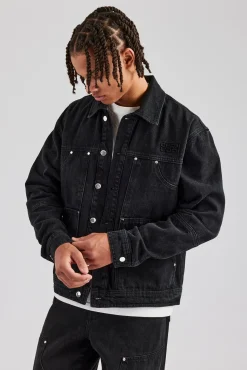 CLO-SET-DEN Oversized Carpenter Denim Jacket & Baggy Jean - Washed Black