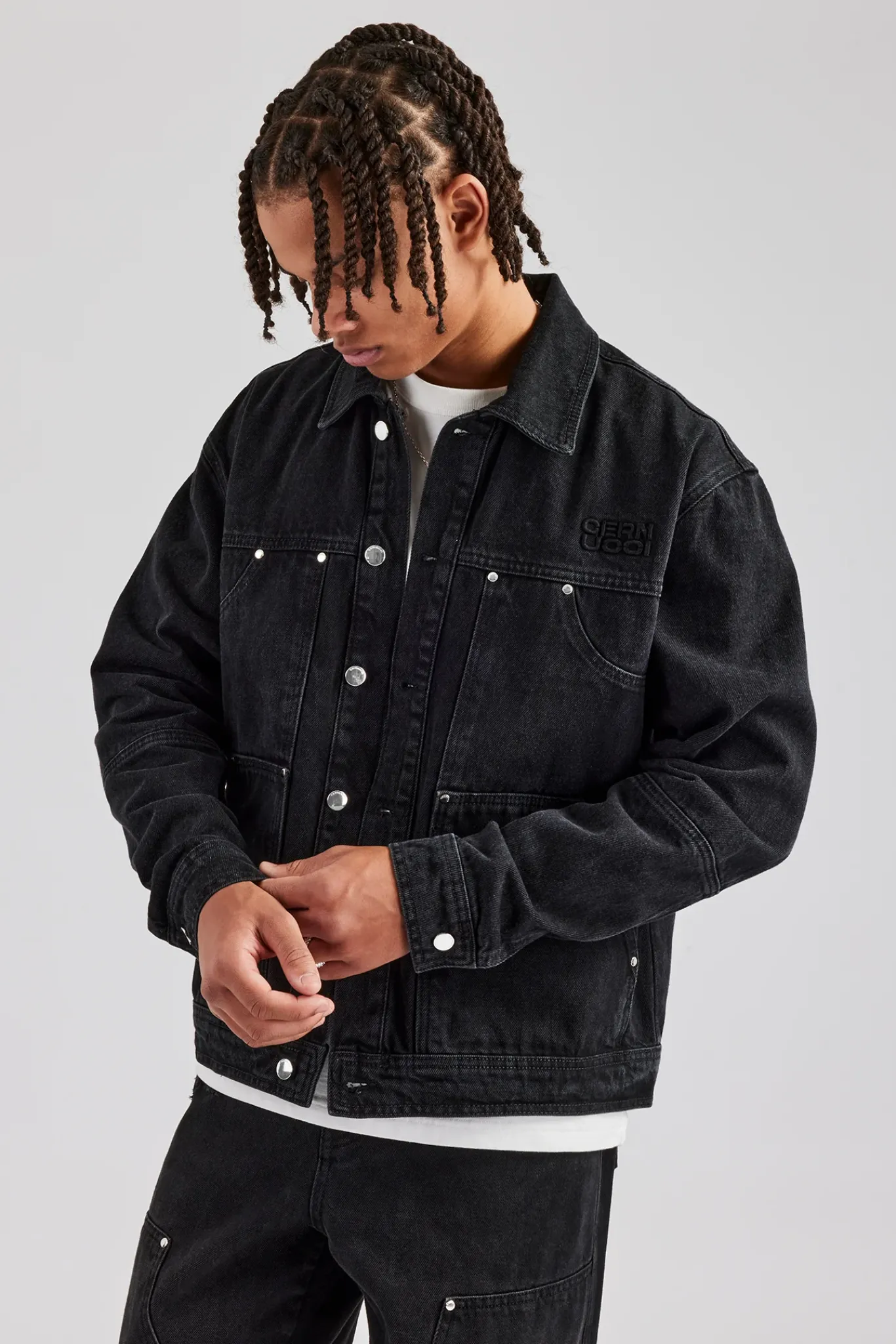 CLO-SET-DEN Oversized Carpenter Denim Jacket & Baggy Jean - Washed Black