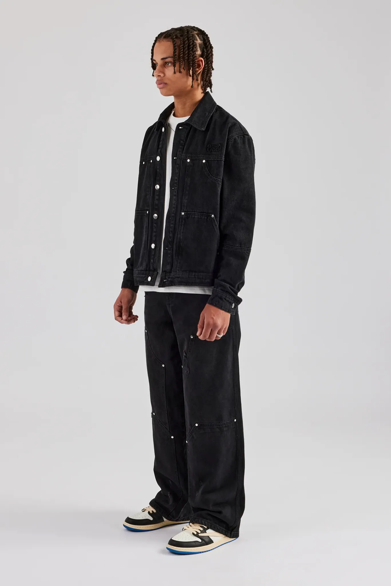 CLO-SET-DEN Oversized Carpenter Denim Jacket & Baggy Jean - Washed Black