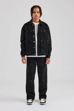 CLO-SET-DEN Oversized Carpenter Denim Jacket & Baggy Jean - Washed Black