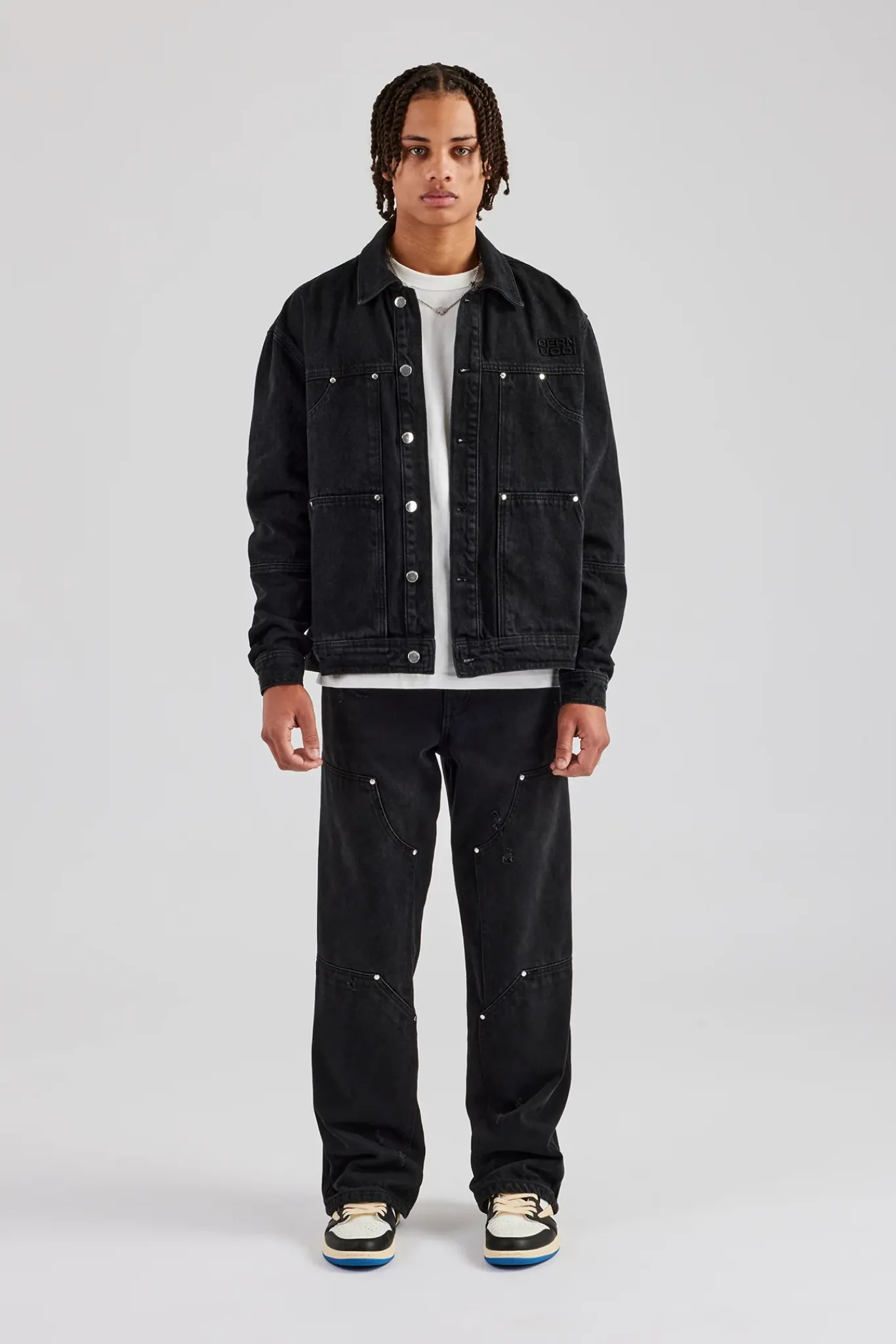 CLO-SET-DEN Oversized Carpenter Denim Jacket & Baggy Jean - Washed Black
