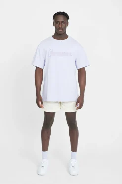 CLO-TOP-TEE Oversized Cernucci Classic Embroidered T-Shirt - Lilac