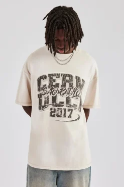 CLO-TOP-TEE Oversized Distressed Graphic T-Shirt - Off White