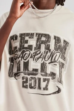 CLO-TOP-TEE Oversized Distressed Graphic T-Shirt - Off White