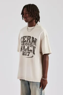 CLO-TOP-TEE Oversized Distressed Graphic T-Shirt - Off White