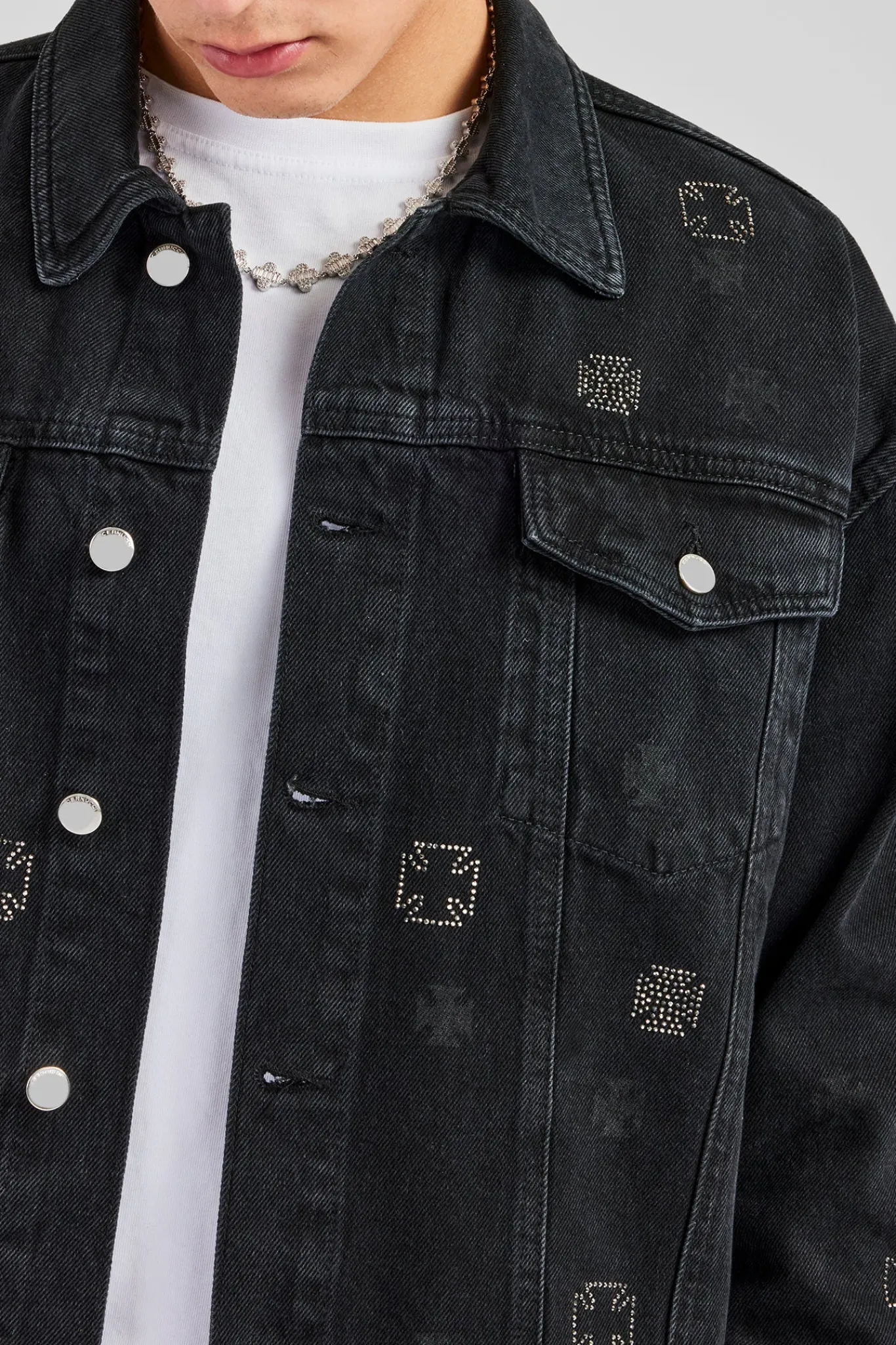 CLO-SET-DEN Oversized Embellished Jacket and Jean Set - Washed Black