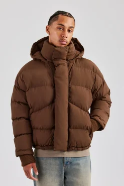 CLO-TOP-OUT Oversized Hooded Puffer Jacket - Brown