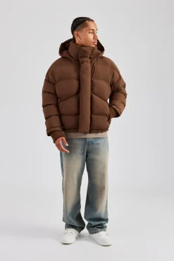 CLO-TOP-OUT Oversized Hooded Puffer Jacket - Brown