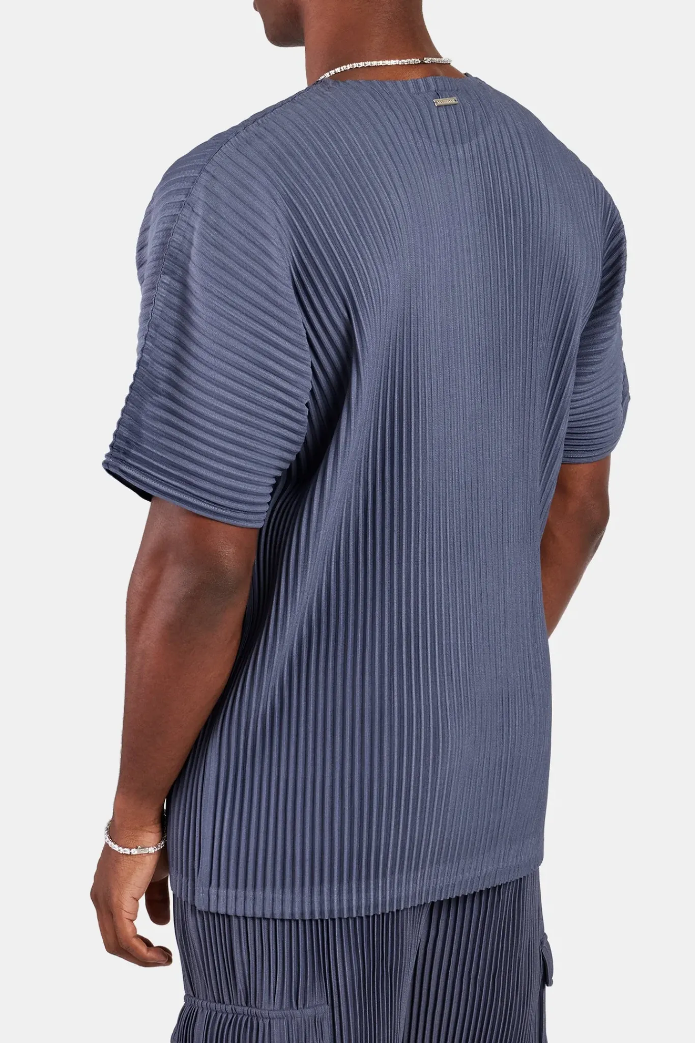 CLO-TOP-TEE Oversized Pleated T-Shirt - Dusty Blue