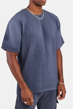 CLO-TOP-TEE Oversized Pleated T-Shirt - Dusty Blue