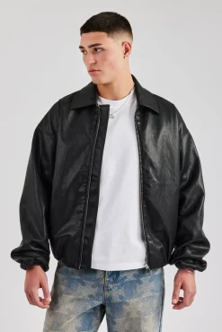 CLO-TOP-OUT Oversized PU Bomber - Black