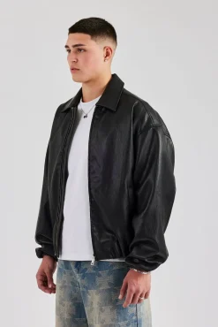 CLO-TOP-OUT Oversized PU Bomber - Black