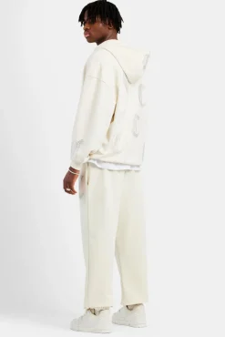 CLO-BOT-TRO Oversized Rhinestone Joggers - Ecru