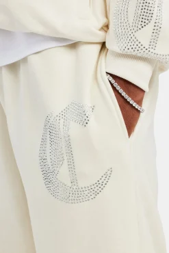 CLO-BOT-TRO Oversized Rhinestone Joggers - Ecru