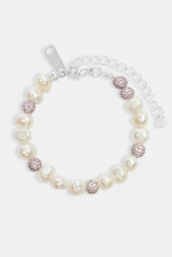 Women JWL-BRA-PRL Pearl and Pink Iced Ball Bracelet