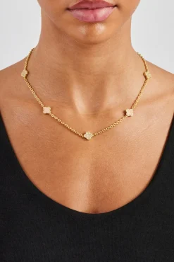 Women JWL-NECK Pink Agate & Iced Motif Rolo Chain - 10mm