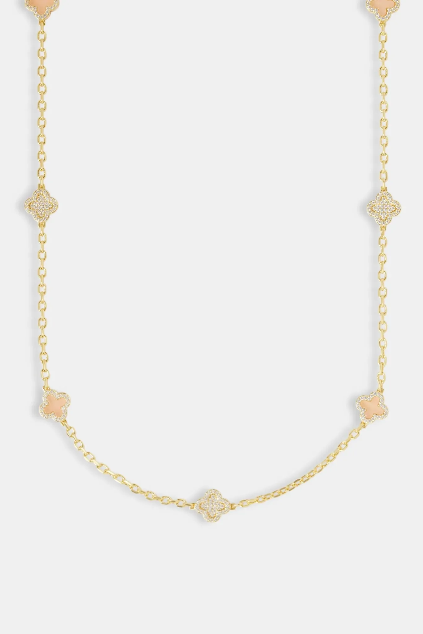 Women JWL-NECK Pink Agate & Iced Motif Rolo Chain - 10mm