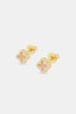 Women JWL-EAR Pink Agate Iced Motif Stud Earrings - 8mm