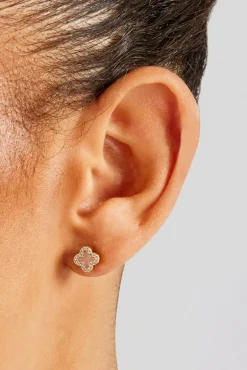 Women JWL-EAR Pink Agate Iced Motif Stud Earrings - 8mm