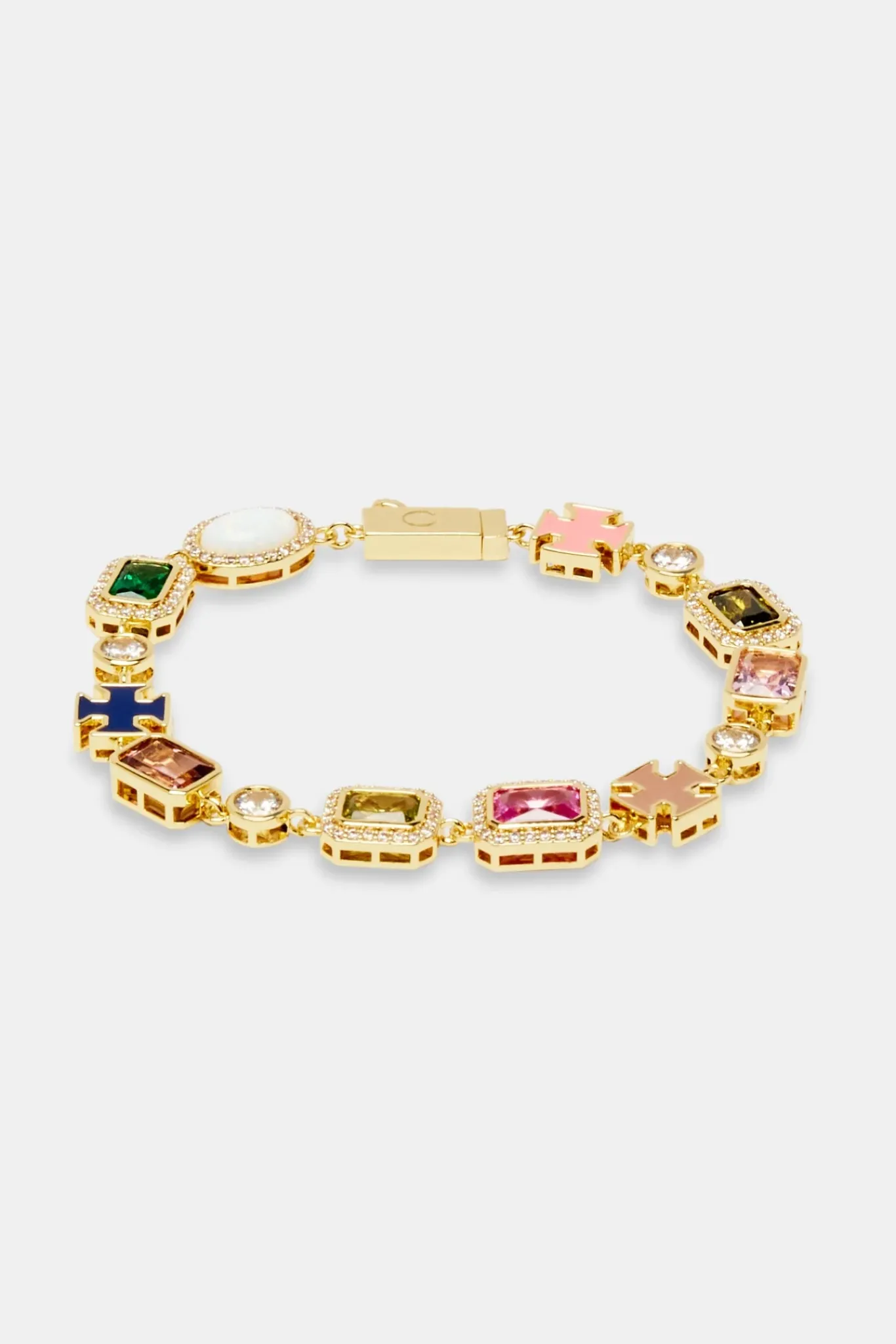 Women JWL-BUND Pink & Green Multi Gem Stone Motif Necklace & Bracelet - Gold