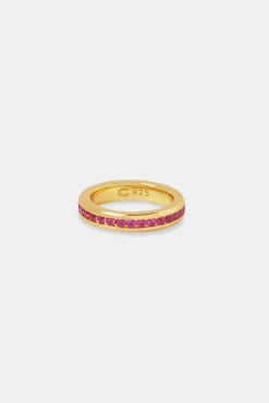Women JWL-RNG Pink Centre Iced Band Ring - Gold 4mm