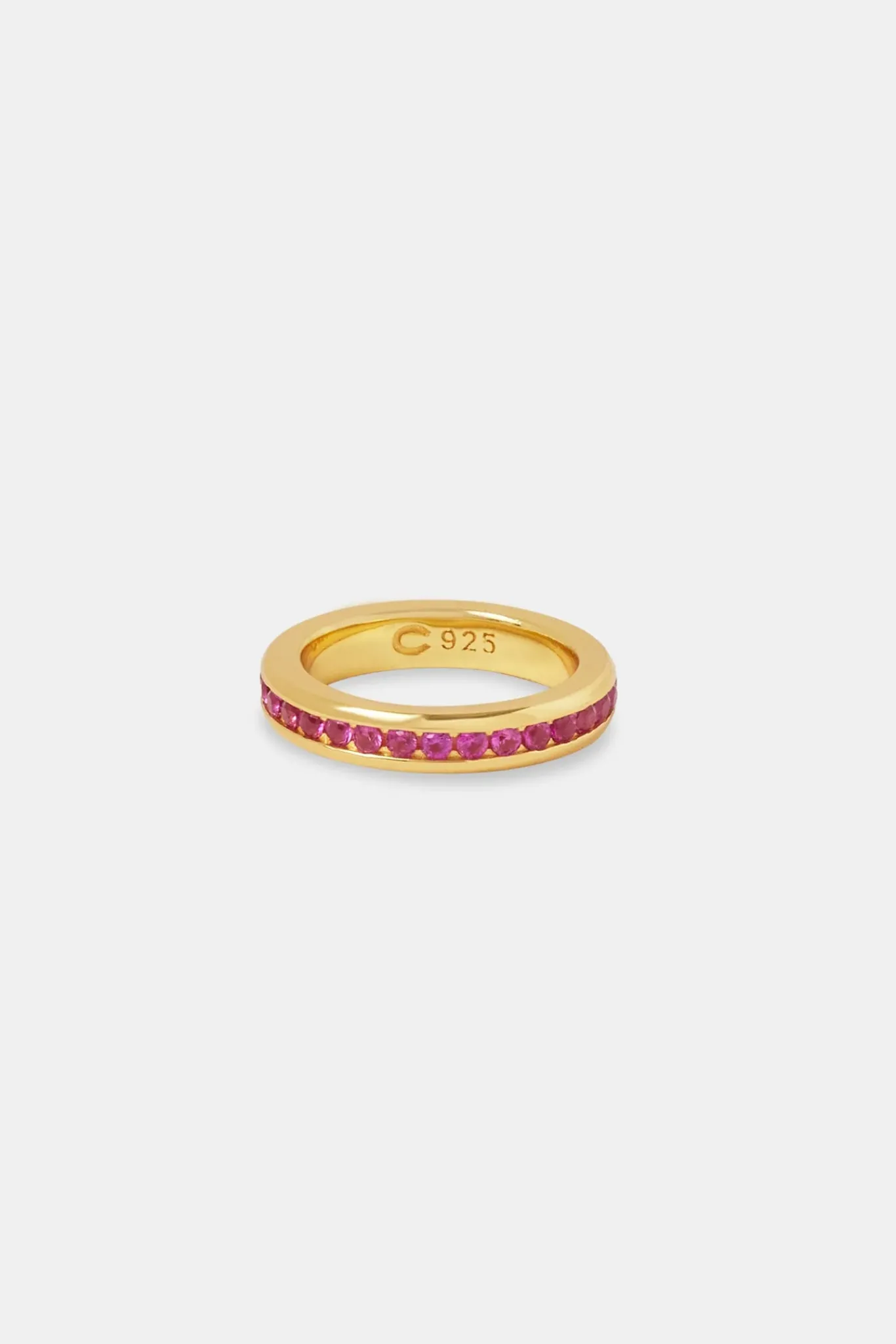 Women JWL-RNG Pink Centre Iced Band Ring - Gold 4mm