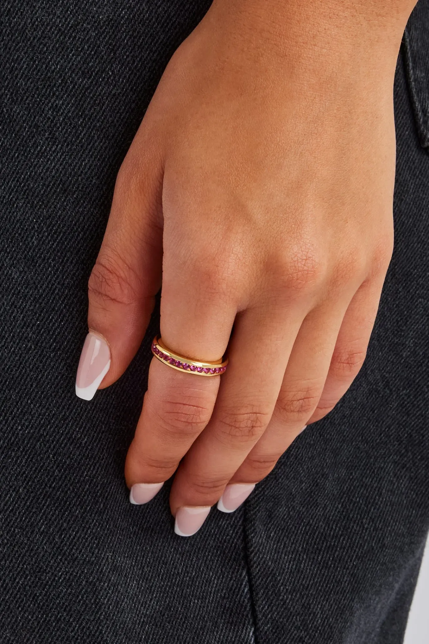 Women JWL-RNG Pink Centre Iced Band Ring - Gold 4mm