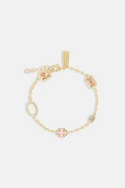 Women JWL-BRA Pink Enamel Cross & Gemstone Rolo Bracelet - 10mm