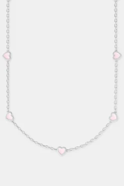 Women JWL-NECK Pink Enamel Heart Rolo Necklace - 8mm