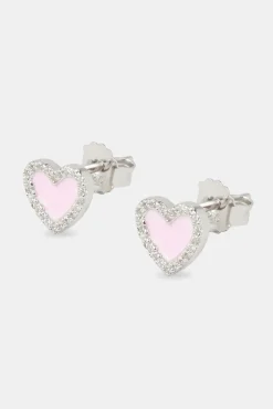 Women JWL-EAR Pink Enamel Heart Stud Earrings - 6mm