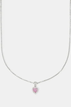 Women JWL-NECK Pink Heart Bezel Necklace - White