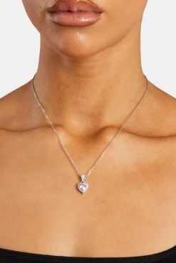 Women JWL-NECK Pink Heart Bezel Necklace - White