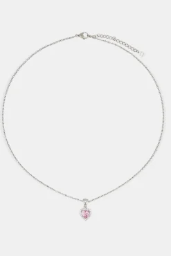 Women JWL-NECK Pink Heart Bezel Necklace - White