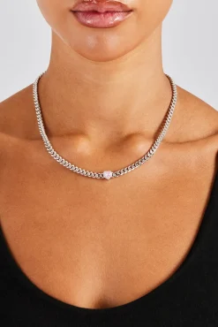 Women JWL-CHN Pink Heart Cuban Chain - 5mm