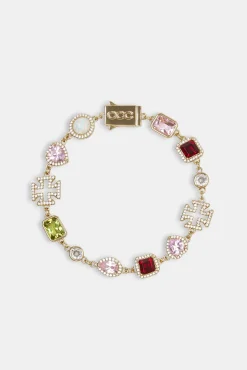 Women JWL-BRA Pink Heart Multi Gem Bracelet - Gold