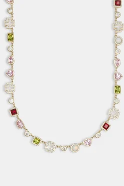 Women JWL-NECK Pink Heart Multi Gem Chain - Gold