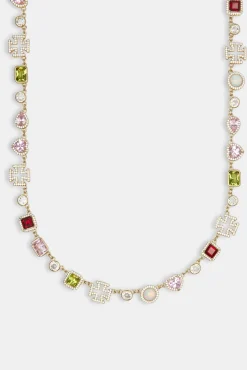 Women JWL-BUND Pink Heart Multi Gem Chain & Bracelet - Gold