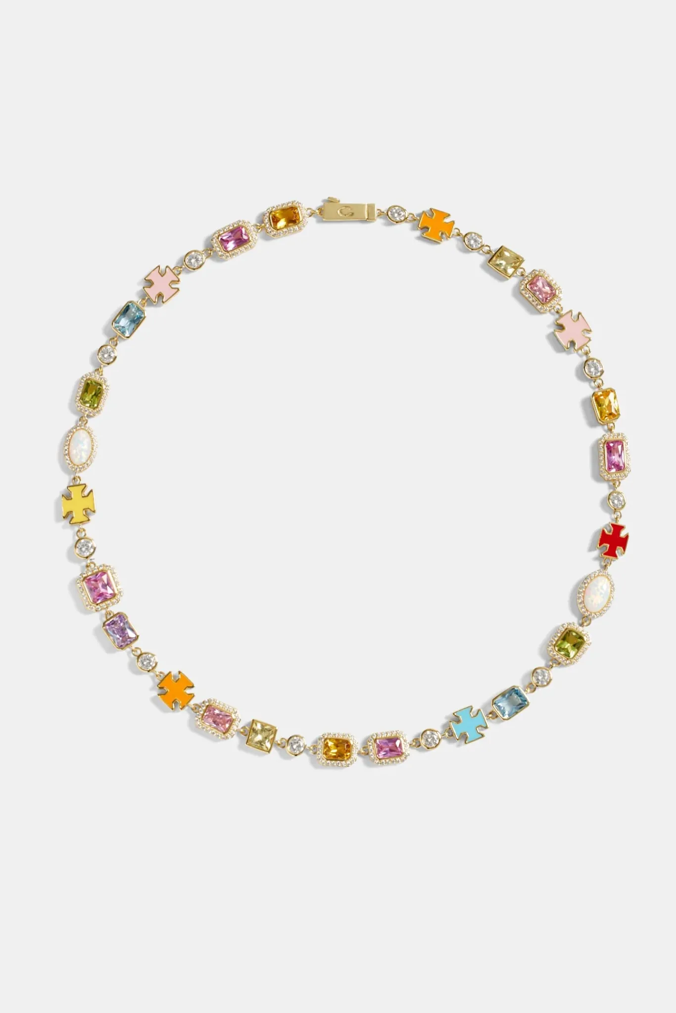 Women JWL-NECK Pink Multi Gemstone Motif Necklace - Gold