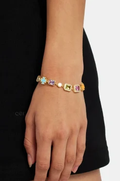 Women JWL-BRA Pink Multi Gemstone Motif Bracelet - Gold