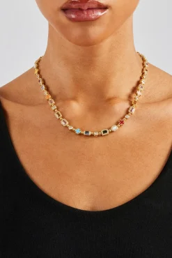 Women JWL-CHN Pink Multi Gemstone Motif Necklace - 6mm