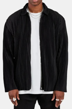 CLO-TOP-OUT Pleated Collared Jacket  - Black