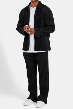 CLO-TOP-OUT Pleated Collared Jacket  - Black