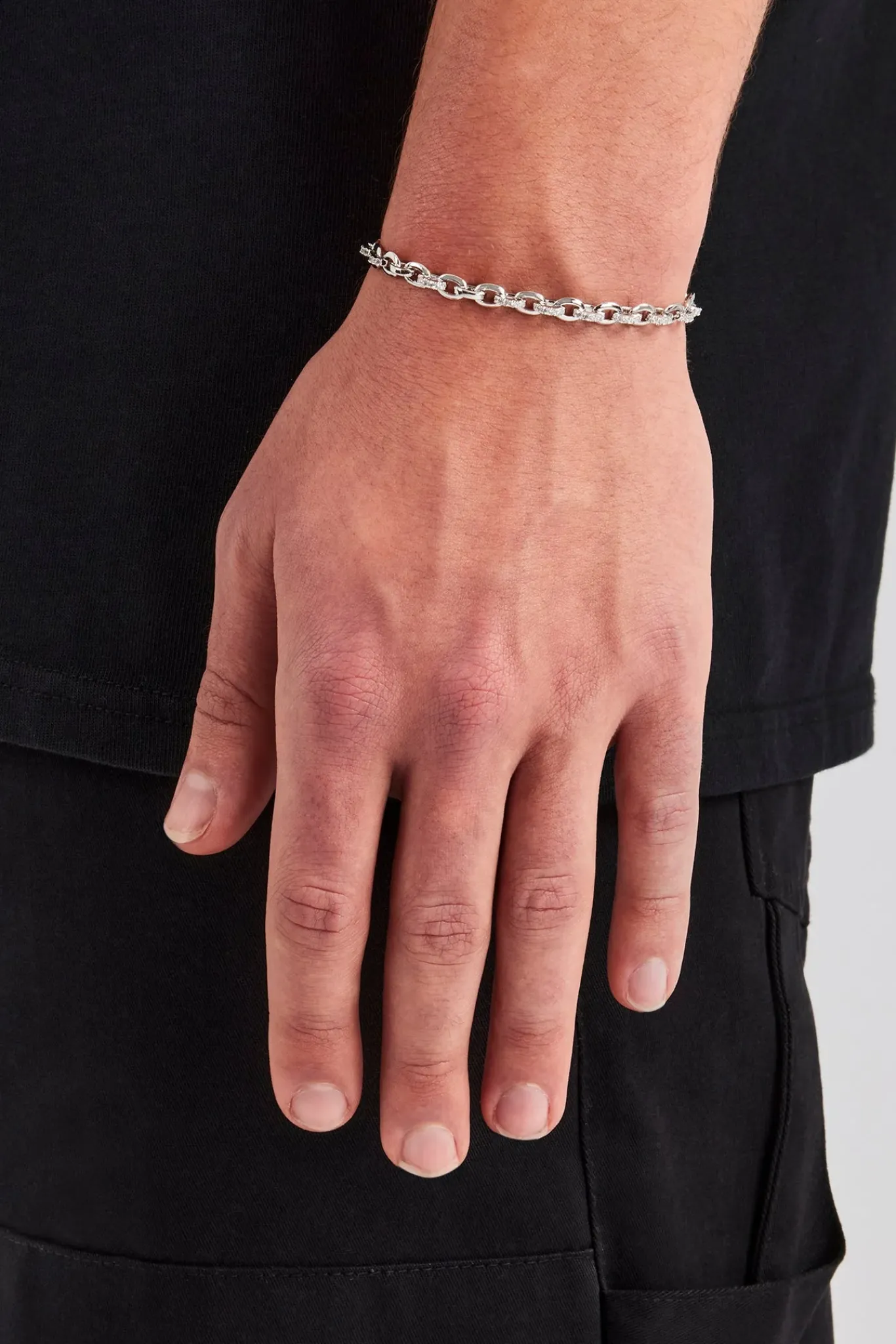JWL-BRA Polished & Iced Link Bracelet - 5mm