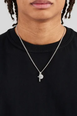 JWL-NECK Polished Cross & Compass Layered Necklace - 15mm - White